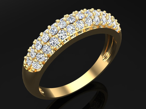 Pırlanta y&uuml;z&uuml;k - Bayan y&uuml;z&uuml;k - &Uuml;&ccedil; sıra taşlı y&uuml;z&uuml;k - N923 3D Baskı Modeli