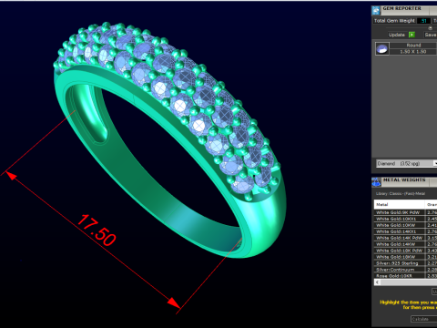 Pırlanta y&uuml;z&uuml;k - Bayan y&uuml;z&uuml;k - &Uuml;&ccedil; sıra taşlı y&uuml;z&uuml;k - N923 3D Baskı Modeli