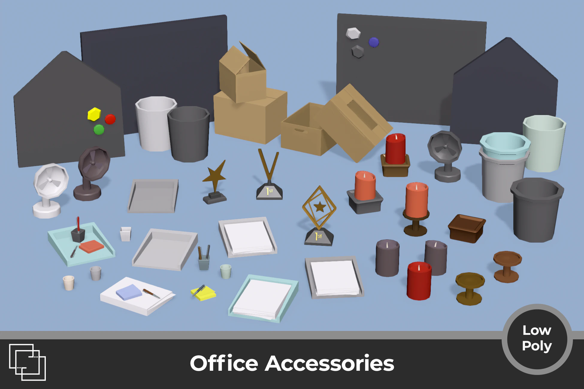 Office - Low Poly House Items 3D Model .c4d .max .obj .3ds .fbx .stl .blend 