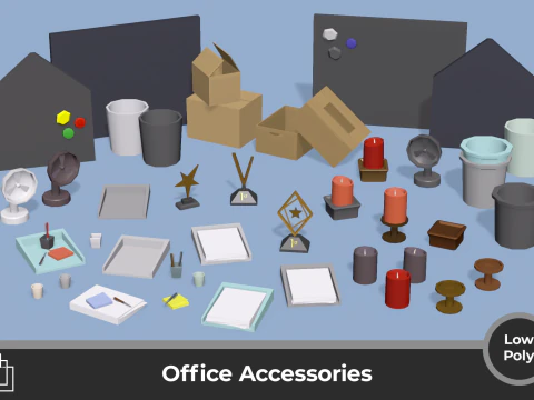 Escrit&oacute;rio - Itens dom&eacute;sticos Low Poly Modelo 3D