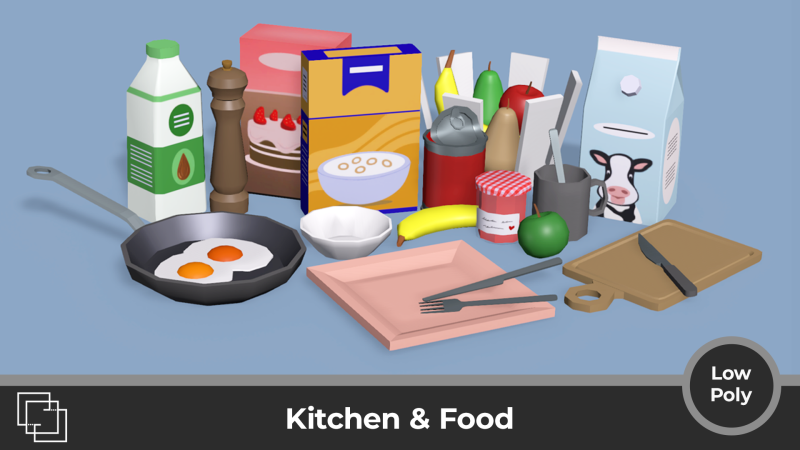 Kitchen and Food - Low Poly House Items 3D 모델 .c4d .max .obj .3ds .fbx .stl .blend 