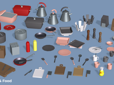 Kitchen and Food - Low Poly House Items 3D 모델