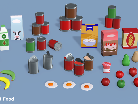 Kitchen and Food - Low Poly House Items 3D 모델