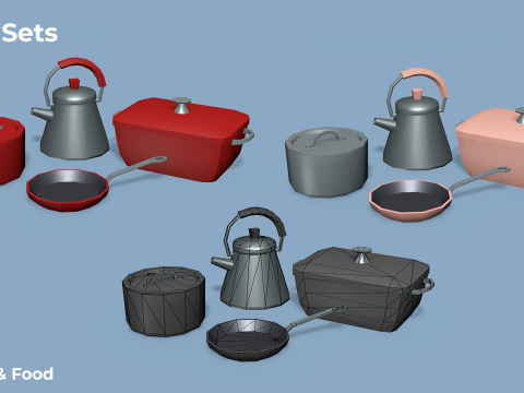 Kitchen and Food - Low Poly House Items 3D 모델