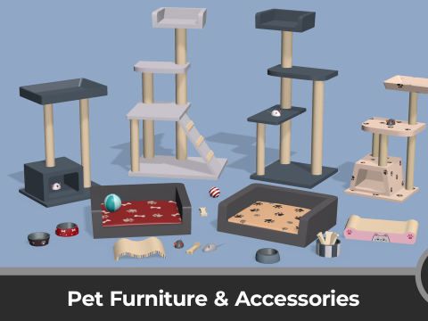 Pet Furniture Accessories - Low Poly House Items 3D Model