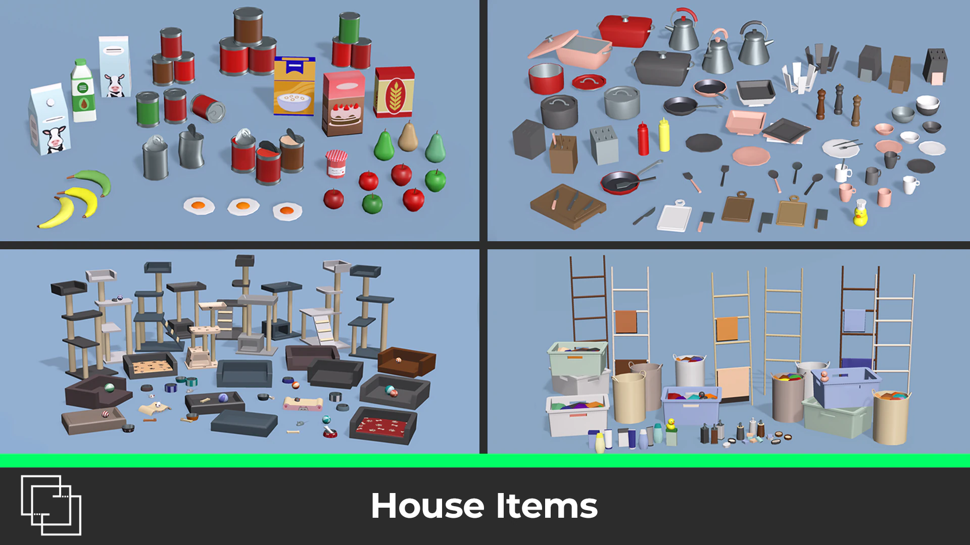 House Items - Low Poly 3D Model .c4d .max .obj .3ds .fbx .stl .blend 