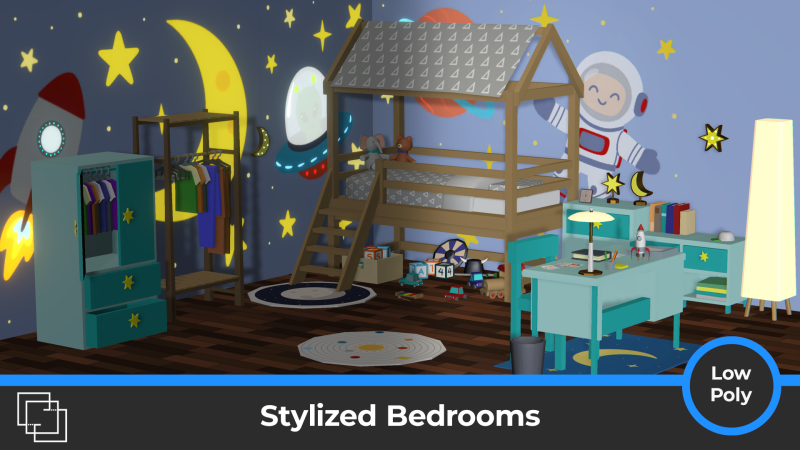 Stylized Bedrooms - Toys Beds Decor Kids Adults 3D Model .c4d .max .obj .3ds .fbx .stl .blend