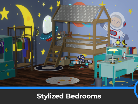 Stylized Bedrooms - Toys Beds Decor Kids Adults 3D मॉडल