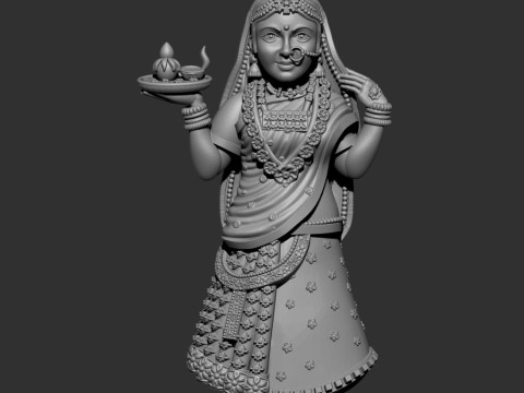 Stand girl with diya hand 3D Model