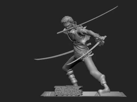 Roronoa Zoro Three Sword Style Anime Statue STL 3D Print Model