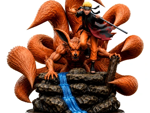 Naruto Uzumaki Kurama Nine Tails Statue Anime Ninja Diorama Figure STL 3D Print Model