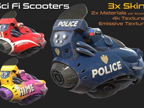 Sci-Fi HOVER SCOOTER -3x different skins Modelo 3D