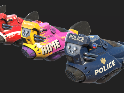 Sci-Fi HOVER SCOOTER -3x different skins UNITY BUILT-IN-URP TEXTURES ONLY 3D Model