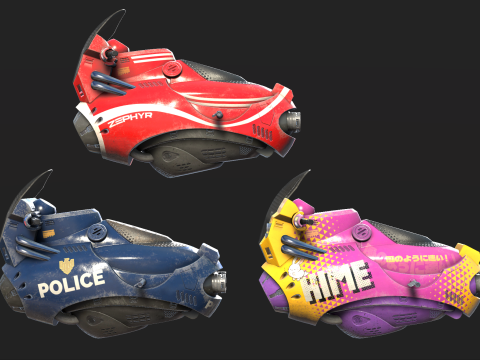 Sci-Fi HOVER SCOOTER -3x different skins UNITY BUILT-IN-URP TEXTURES ONLY 3D Model