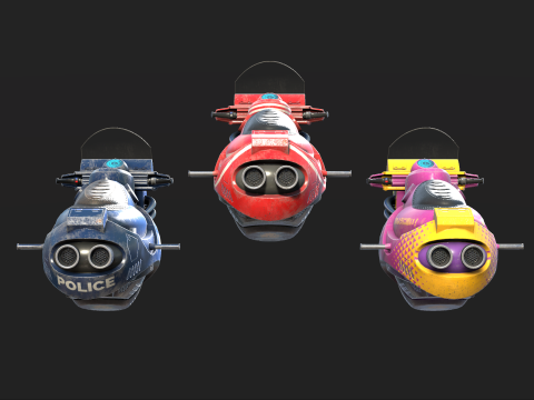 Sci-Fi HOVER SCOOTER -3x different skins UNITY BUILT-IN-URP TEXTURES ONLY 3D Model