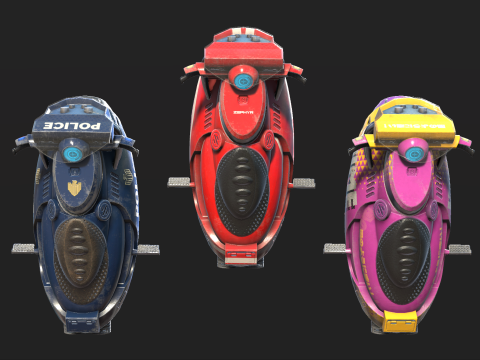 Sci-Fi HOVER SCOOTER -3x different skins UNITY BUILT-IN-URP TEXTURES ONLY 3D Model