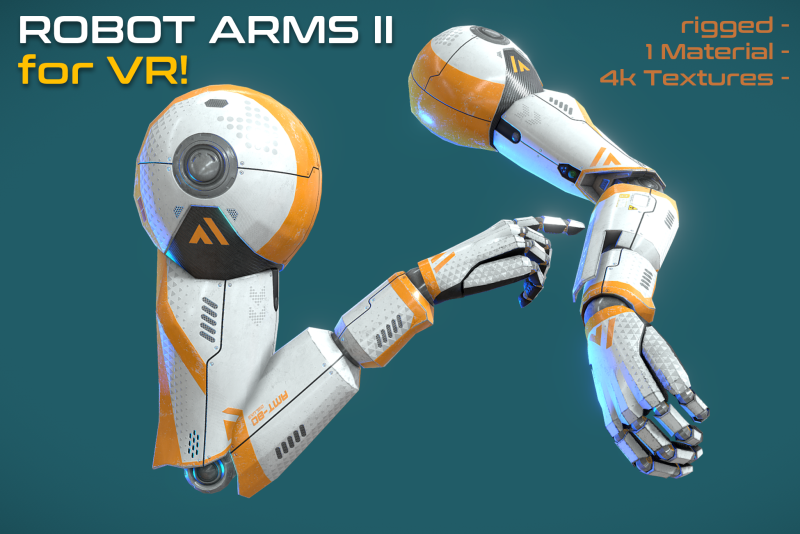 Robot Arms II - for VR rigged UNITY BUILT-IN-URP TEXTURES ONLY 3D Модель .c4d .max .obj .3ds .fbx .stl .blend 