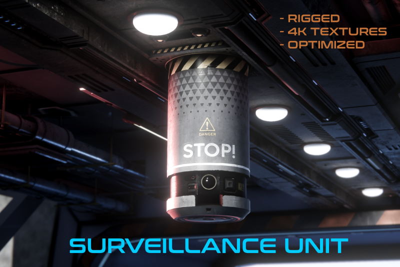 Sci-Fi Surveillance Unit -Security Camera rigged UNITY BUILT-IN-URP TEXTURES ONLY 3D Модель .c4d .max .obj .3ds .fbx .stl .blend