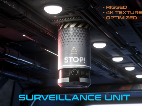 Sci-Fi Surveillance Unit -Security Camera rigged UNITY BUILT-IN-URP TEXTURES ONLY 3D Model