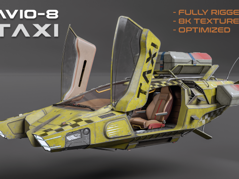 AVIO-8 Cyberpunk Hover Taxi - FULLY RIGGED - UNITY BUILT-IN-URP HDRP TEXTURES ONLY 3D Модель