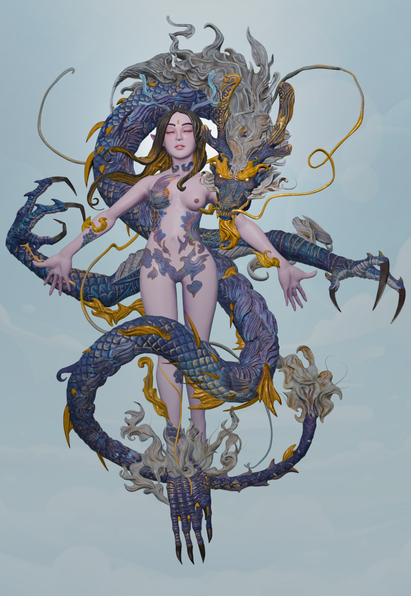 Beauty Girl With Dragon 3D printmodel .c4d .max .obj .3ds .fbx .stl .blend 