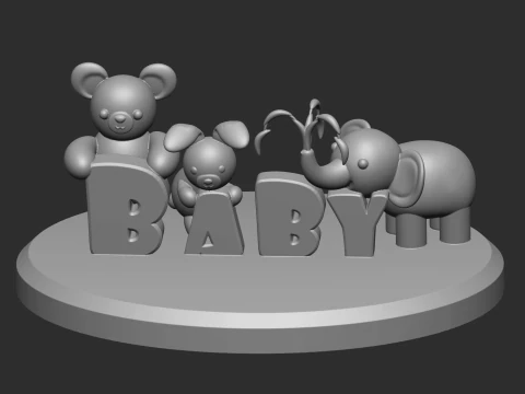 3D Baby Name Plaque Animal Theme Baby Gift 3D Print Model