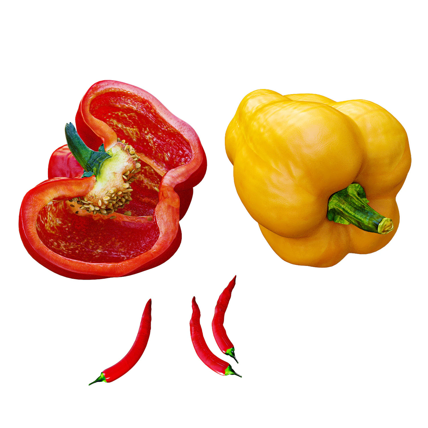 Colored bell pepper 3D Model .c4d .max .obj .3ds .fbx .stl .blend
