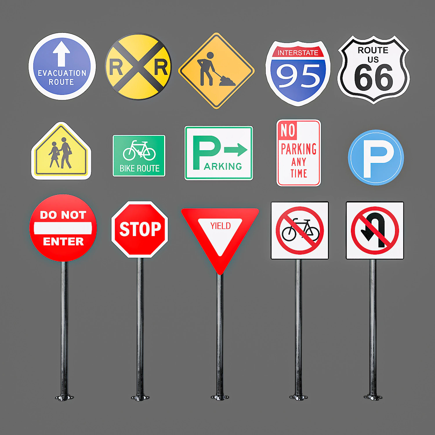 Traffic Sign 3D Model .c4d .max .obj .3ds .fbx .stl .blend 