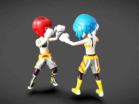 Animated female avatars boxing loop 3D Model