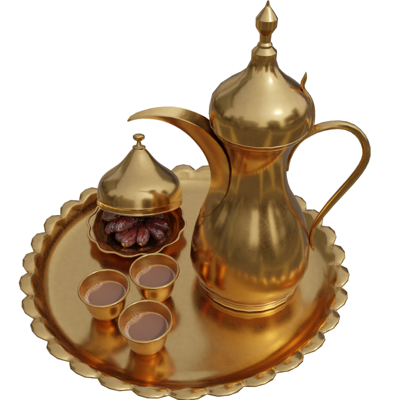 Arabic Ramadan and Eid Hospitality Set Dallah Cups and Dates Modèle 3D .c4d .max .obj .3ds .fbx .stl .blend