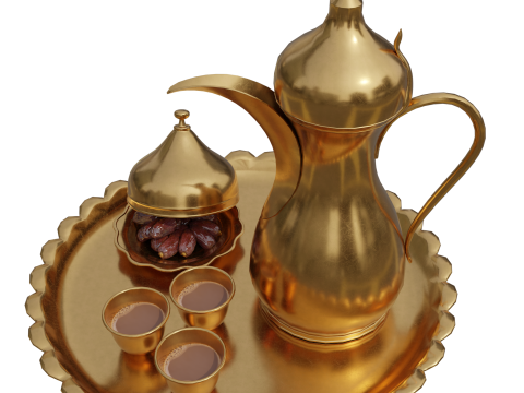 Arabic Ramadan and Eid Hospitality Set Dallah Cups and Dates 3D Model
