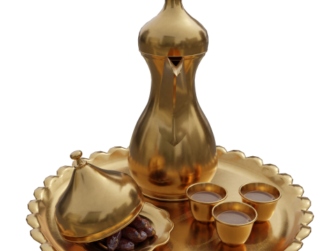 Arabic Ramadan and Eid Hospitality Set Dallah Cups and Dates Modèle 3D