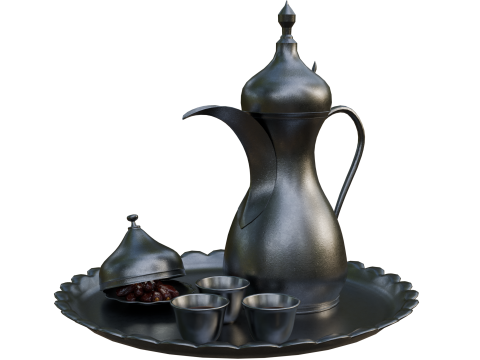 Arabic Ramadan and Eid Hospitality Set Dallah Cups and Dates 3Dモデル