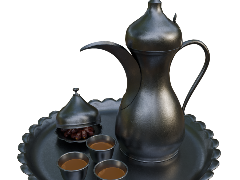 Arabic Ramadan and Eid Hospitality Set Dallah Cups and Dates 3D Modell
