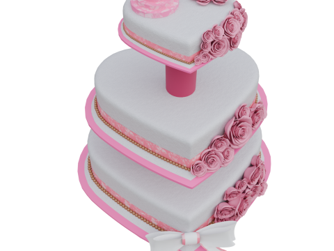 Heart Shaped Wedding Cake Pink Roses Design Decoration 3D Model
