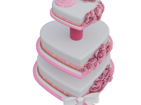 Heart Shaped Wedding Cake Pink Roses Design Decoration 3D Model