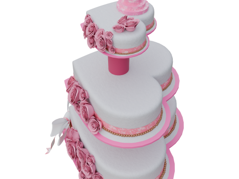 Heart Shaped Wedding Cake Pink Roses Design Decoration 3D Model