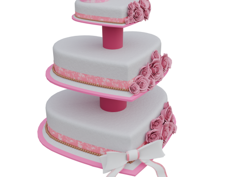 Heart Shaped Wedding Cake Pink Roses Design Decoration 3D Model