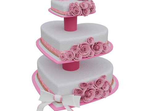 Heart Shaped Wedding Cake Pink Roses Design Decoration 3D Model