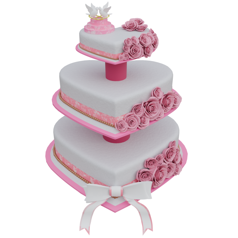 Heart Shaped Wedding Cake Pink Roses Design Decoration 3D Model .c4d .max .obj .3ds .fbx .stl .blend