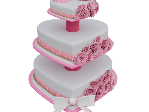 Heart Shaped Wedding Cake Pink Roses Design Decoration 3D Model