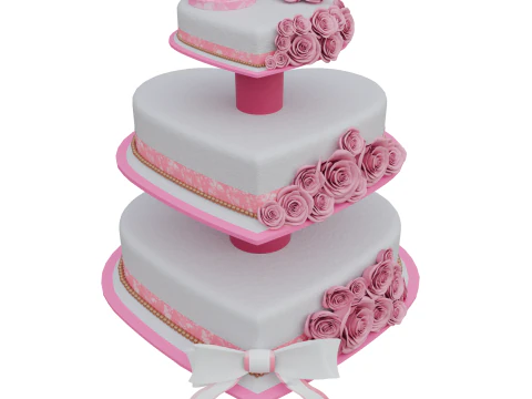 Decora&ccedil;&atilde;o de design de rosas rosa para bolo de casamento em formato de cora&ccedil;&atilde;o Modelo 3D