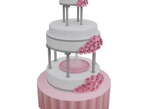 Modello 3D di torta nuziale Dessert romantico a pi&ugrave; livelli con rose e cigni Modello 3D