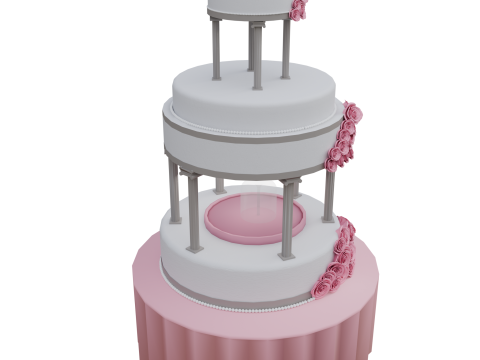 3D Wedding Cake Model Romantic Tiered Dessert with Roses Swans 3D Модель