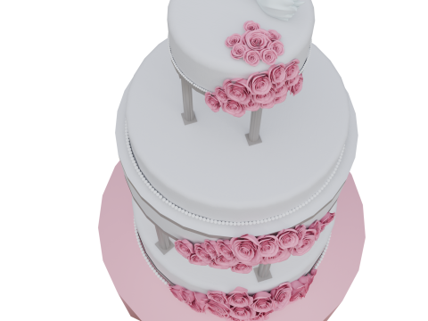 3D Wedding Cake Model Romantic Tiered Dessert with Roses Swans 3D Модель
