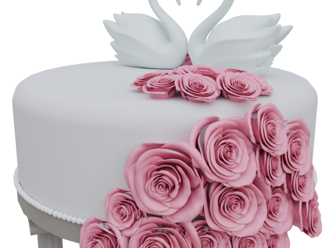 3D Wedding Cake Model Romantic Tiered Dessert with Roses Swans 3D Модель