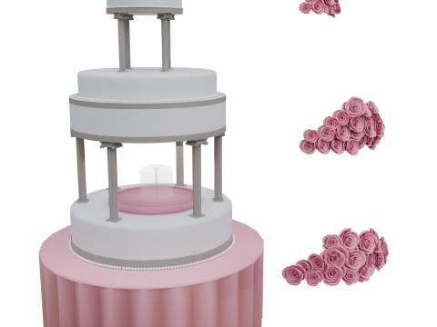 3D Wedding Cake Model Romantic Tiered Dessert with Roses Swans 3D Модель