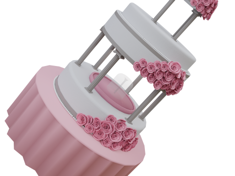 3D Wedding Cake Model Romantic Tiered Dessert with Roses Swans 3D Модель