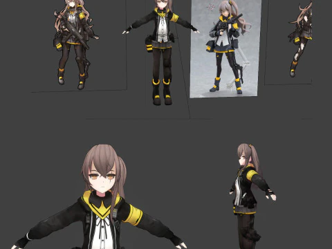 Gadis Anime Berjubah Hitam Model 3D