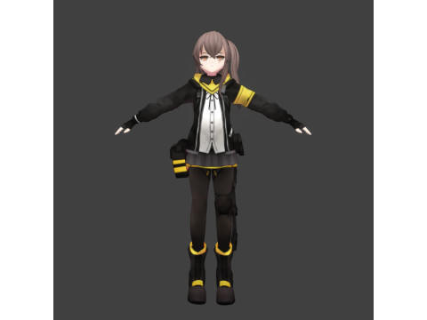 Anime Girl in Black Robe 3D Modell